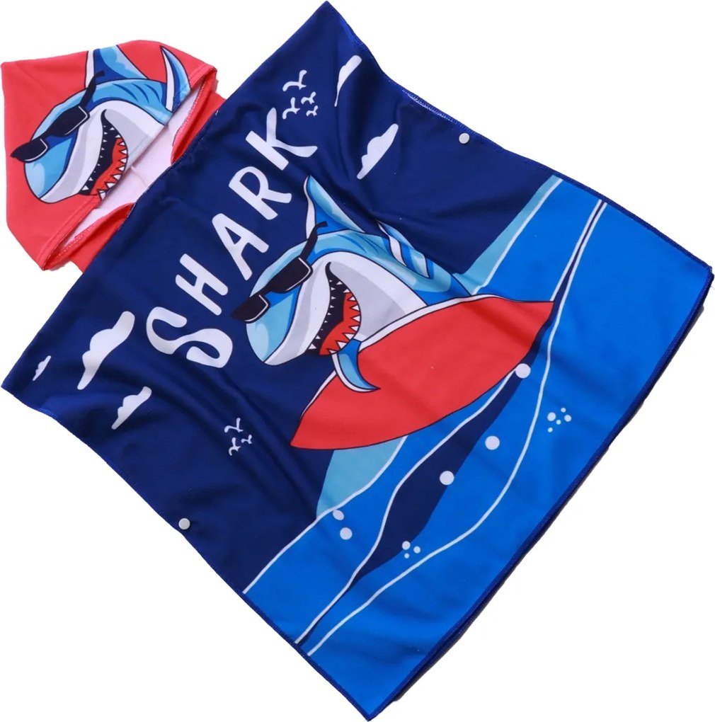 Poncho pentru copii SHARK albastru Dimensiune: 60 x 120 cm
