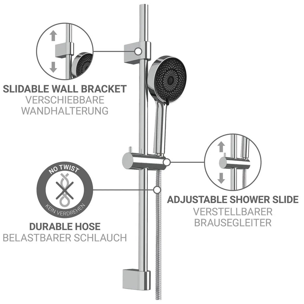 Set de duș argintiu din oțel inoxidabil 70 cm cu duș de mână, cu suport glisant Softwater – Wenko