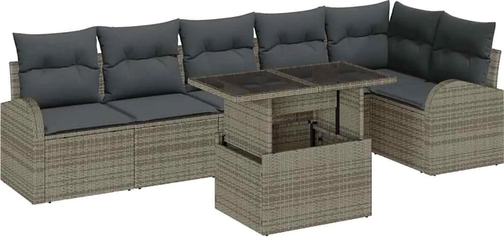 vidaXL Set de canapele pentru grădină cu pernă 7 pcs Gri Rattan poli