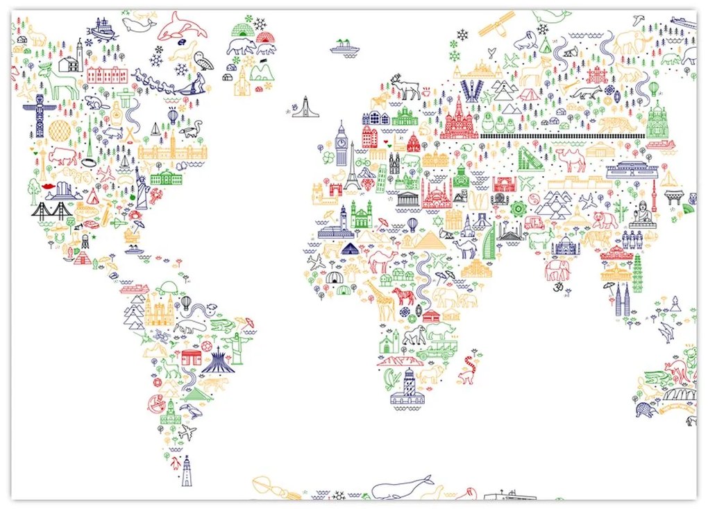 Tablou pe sticlă - Harta pictorială (70x50 cm)