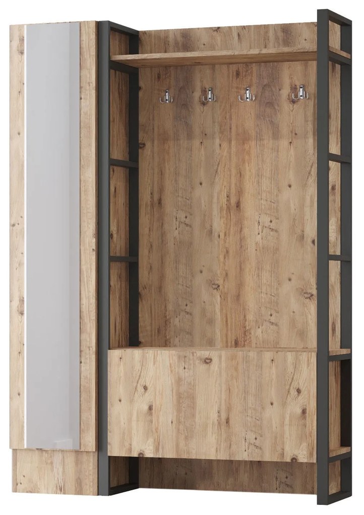 Pantofar Cuier Ortak cu oglinda, Stejar, 126 x 180 x 36 cm