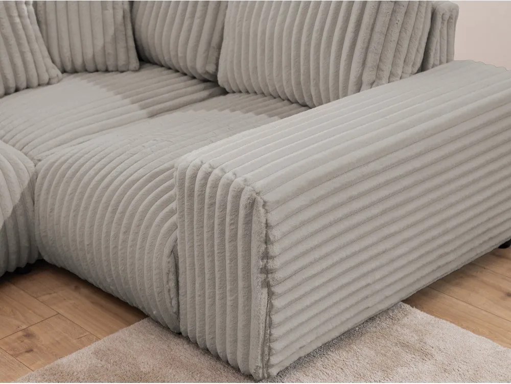 Colțar gri deschis cu tapițerie din catifea reiată (cu colț pe partea dreaptă/în formă de "U") Justin – Ropez