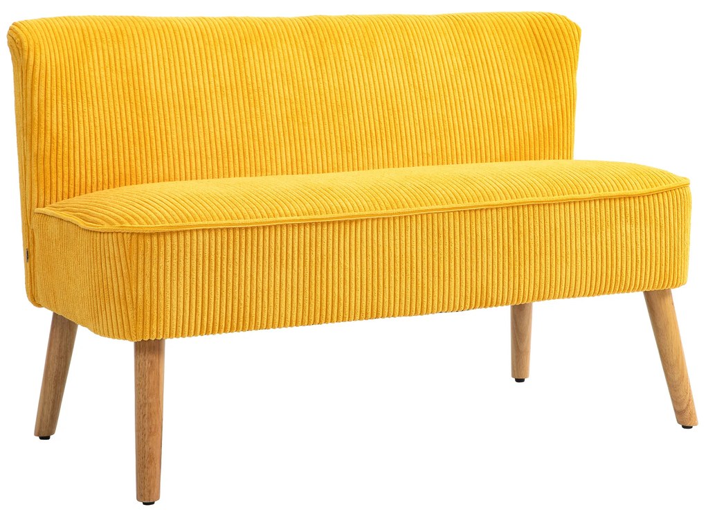 HOMCOM Canapea 2 locuri, design scandi elegant, cadru masiv din lemn, până la 150 kg, 117 x 56,5 x 77 cm, Galben | Aosom Romania