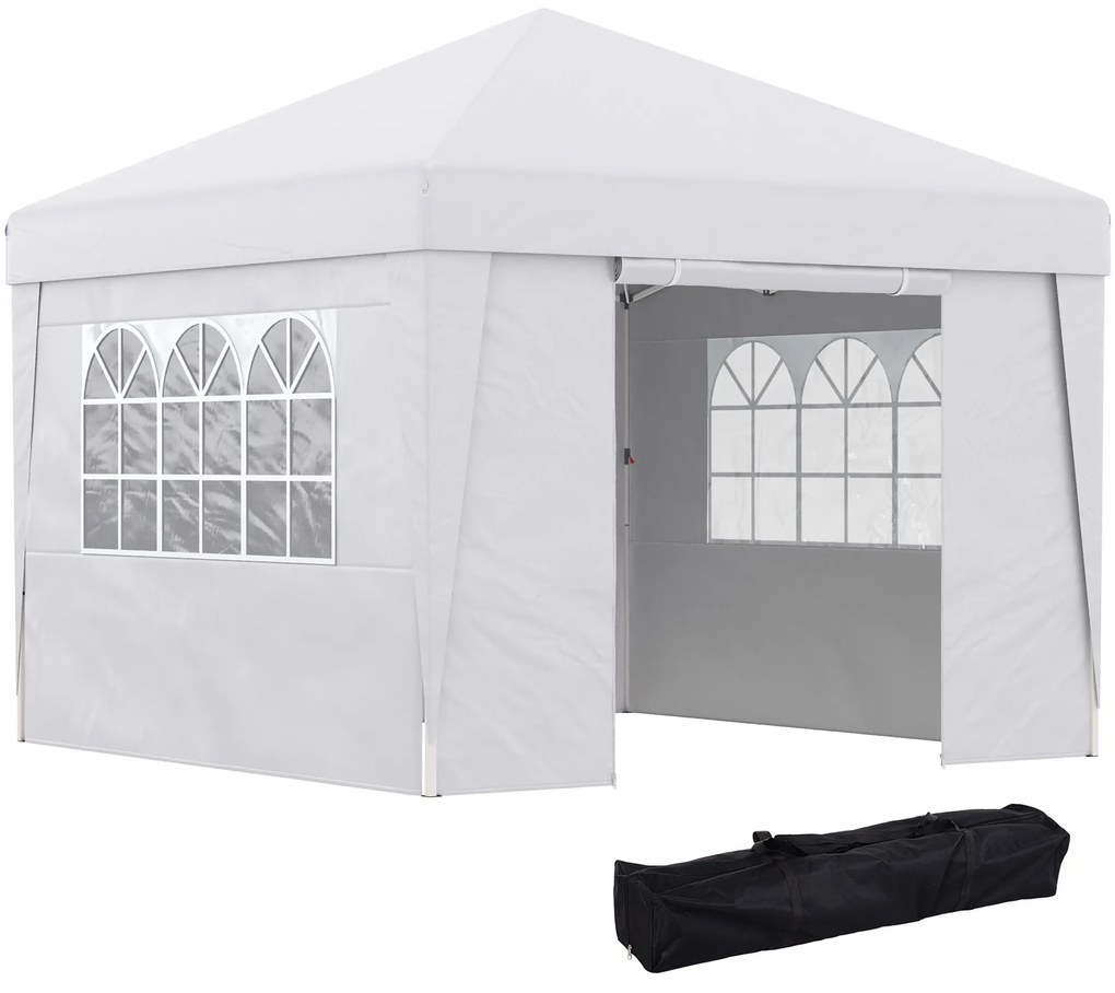 Outsunny Cort Pliabil 3x3m cu Înălțime Reglabilă, Design Pop Up, Ferestre, Alb, Perfect pentru Evenimente în Aer Liber | Aosom Romania