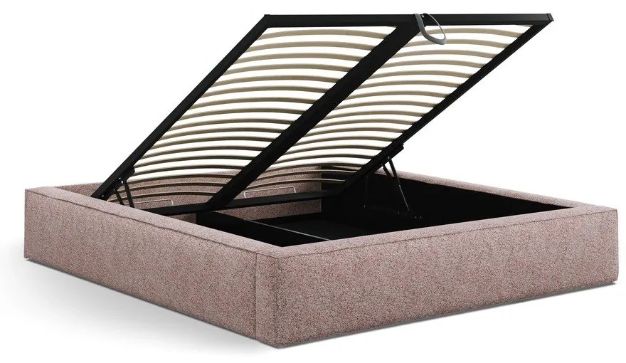 Pat matrimonial roz deschis tapițat cu spațiu de depozitare cu somieră 160x200 cm Simon – Micadoni