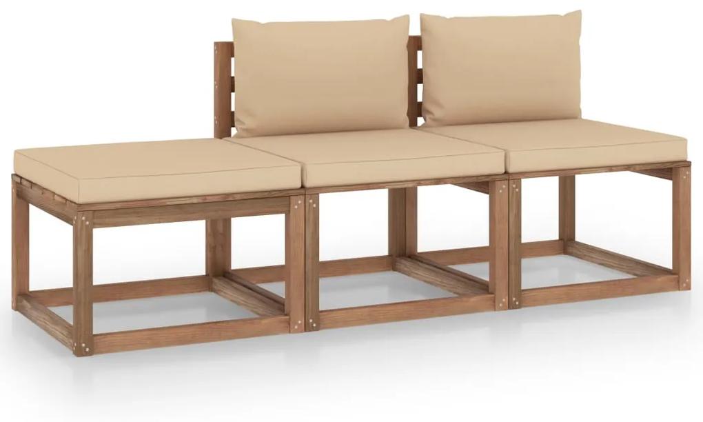 3067299 vidaXL Set mobilier grădină paleți cu perne, 3 piese, lemn pin tratat