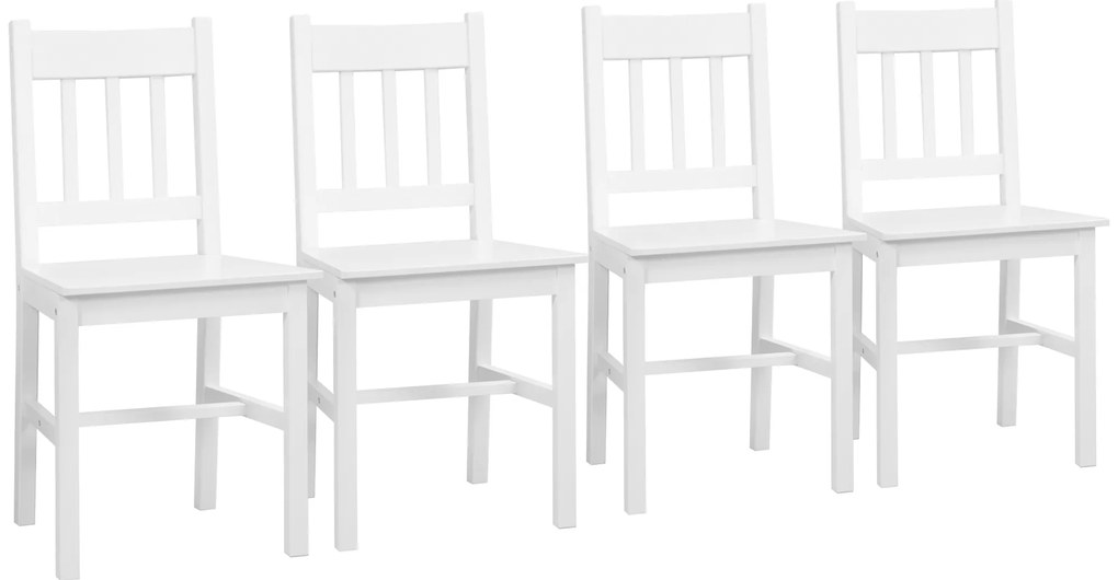 HOMCOM Set de 4 Scaune de Dining, Scaune de Bucătărie, Scaune, Lemn Masiv, 41 cm x 46,5 cm x 85,5 cm, Alb | Aosom Romania