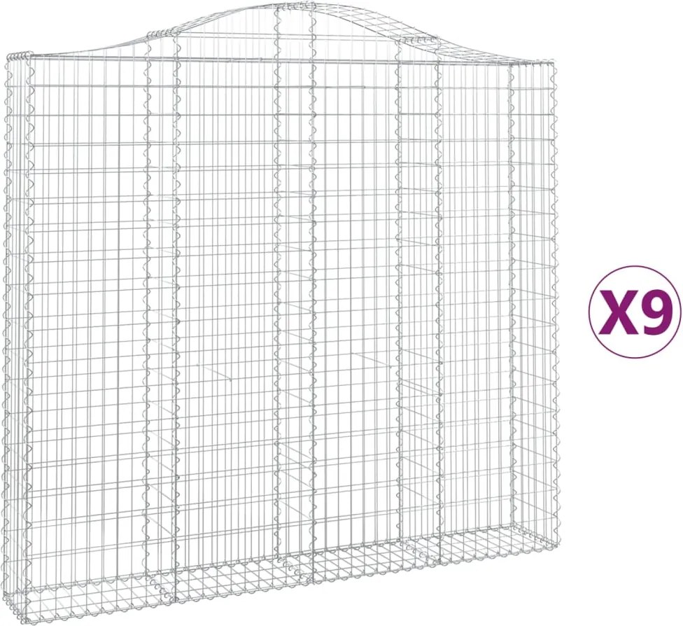 vidaXL Coșuri gabion arcuite 9 buc, 200x30x180/200cm, fier galvanizat