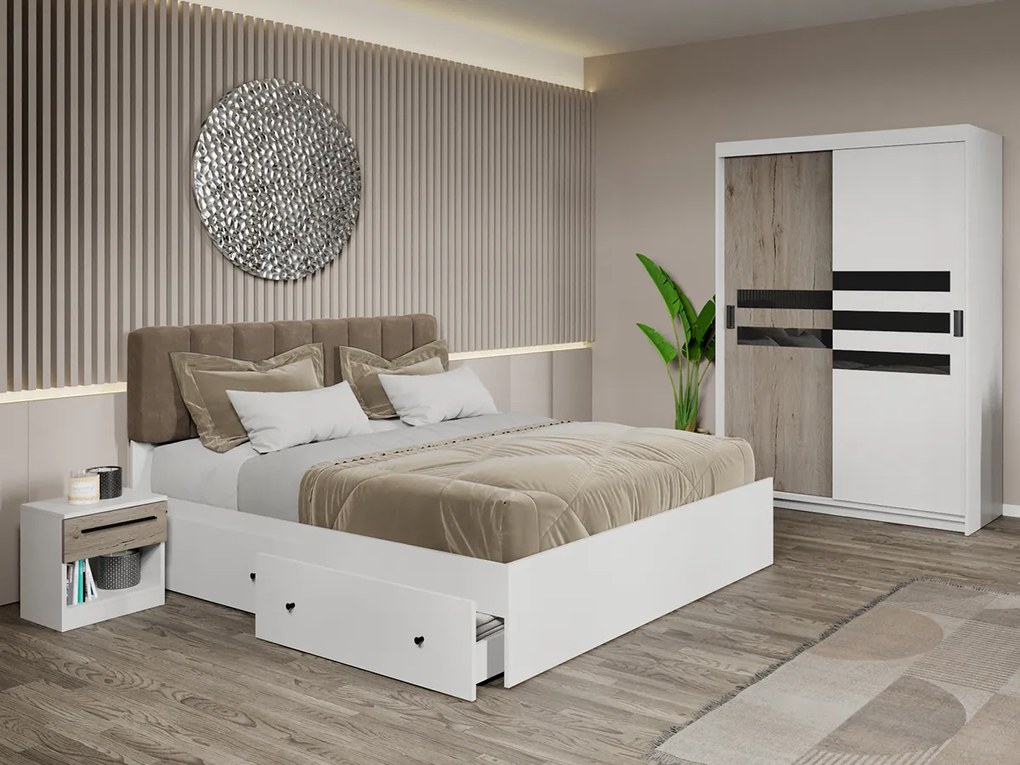 Set mobila dormitor 4 piese Ruben Alb/San Remo C35