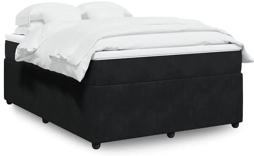 vidaXL Pat box spring cu saltea, negru, 160x200 cm, catifea