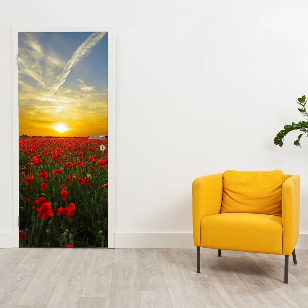Fototapet pentru ușă -Câmp cu maci (95x205cm)