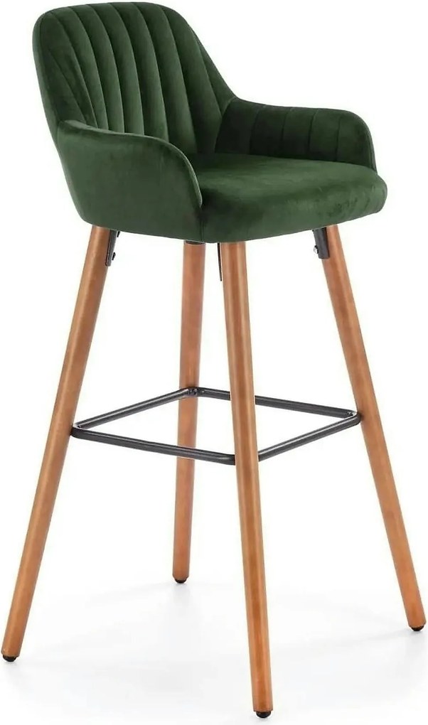 Scaun bar H93, verde inchis/nuc, stofa/lemn, 47x49x98 cm