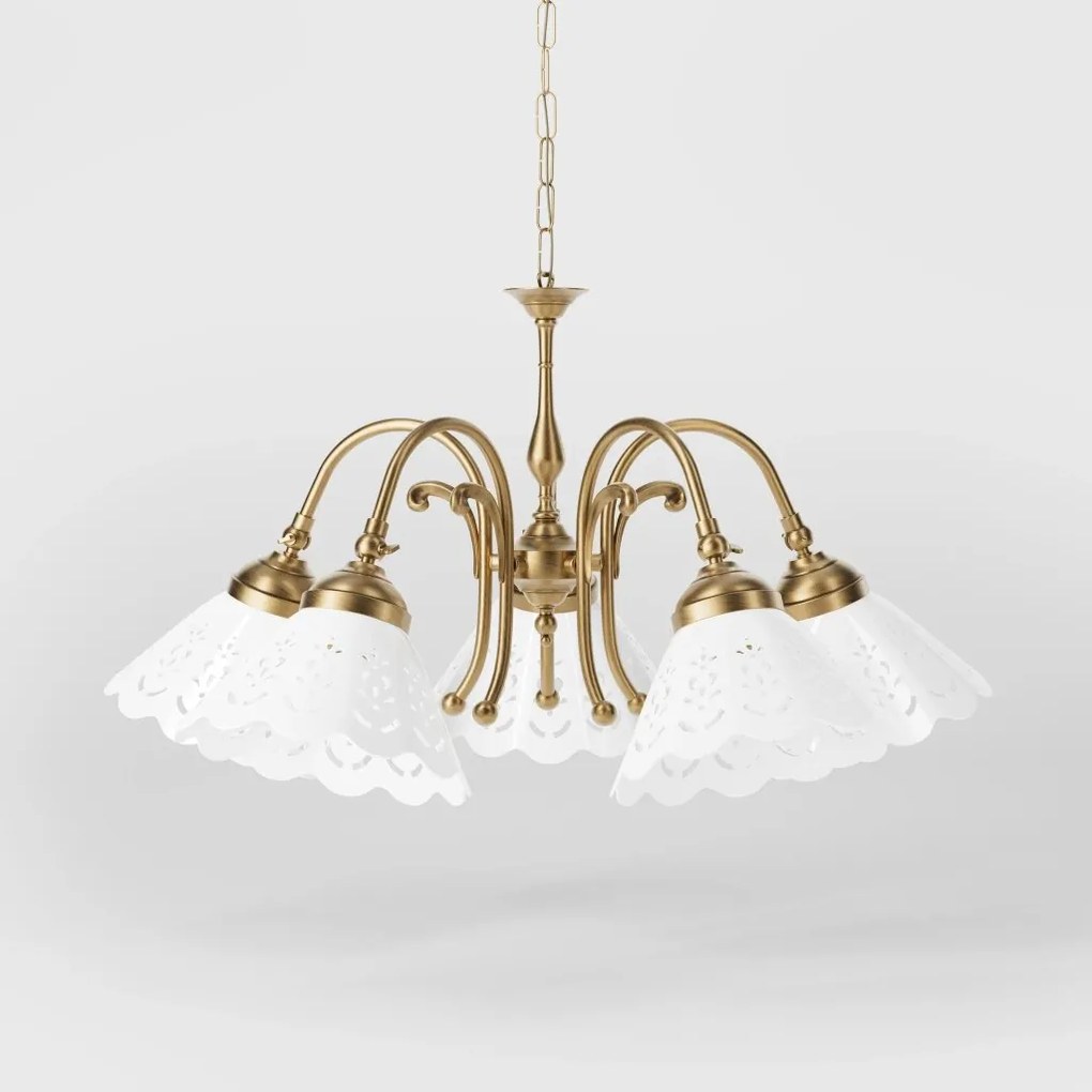 Candelabru 5 brate din alama si abajur ceramic Zefira