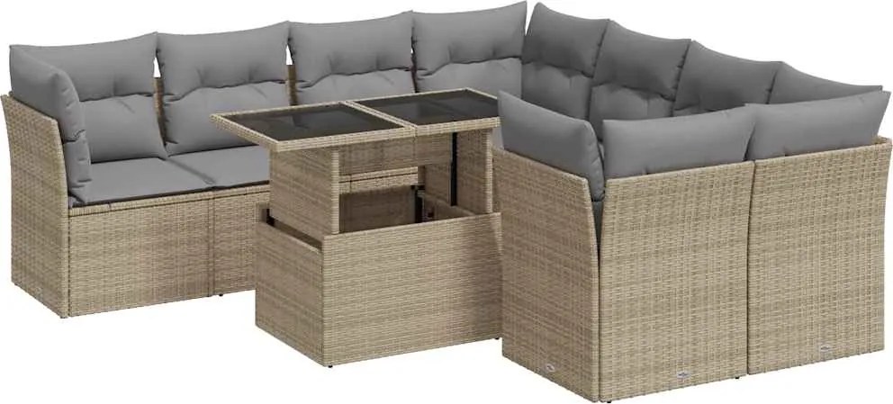 vidaXL Set canapele de grădină, 9 piese, cu perne, bej, poliratan