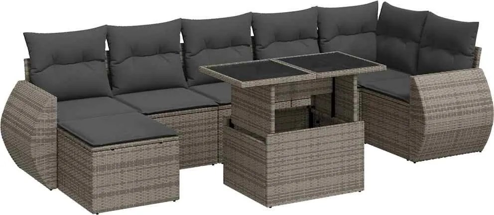 vidaXL Set canapele de grădină cu perne, 8 piese, gri, poliratan