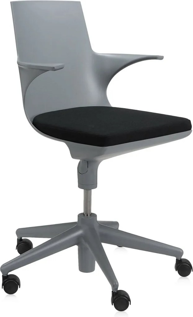 Scaun birou cu brate Kartell Spoon Chair, design Antonio Citterio &amp; Toan Nguyen, gri-negru
