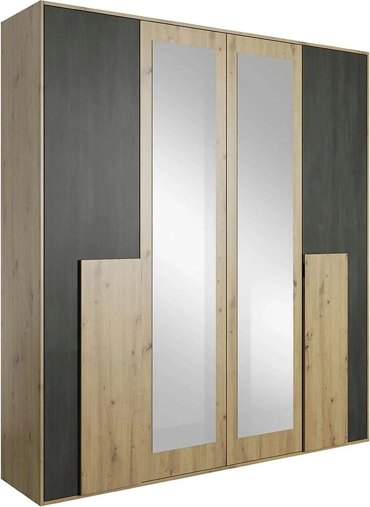 Dressing BAFRA, stejar artisan/pin negru, PAL laminat, cu 4 usi, 200x6