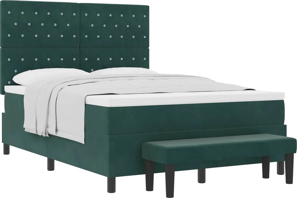 vidaXL Pat cu arcuri cu saltea Verde închis 140 x 200 cm Catifea