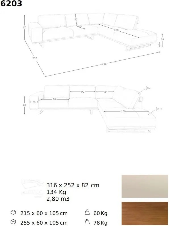 Coltar dreapta LUX design italian Cowhide sand