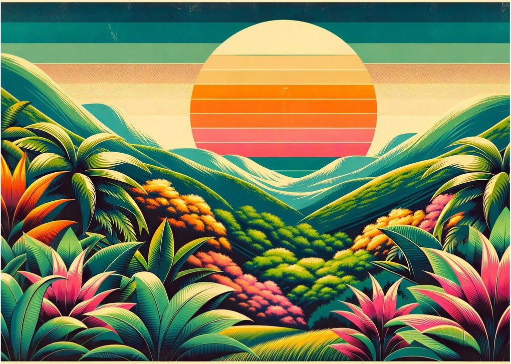 Tablou pe sticlă - Apus de soare multicolor (70x50 cm)