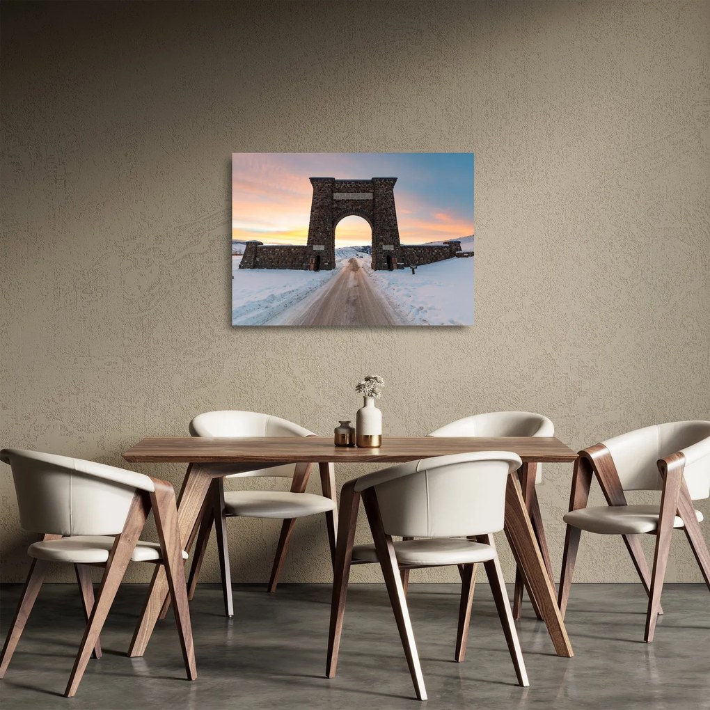 Tablou pe sticlă cu poarta, Yellowstone (70x50 cm)