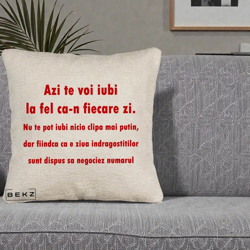 Cadou pentru Iubita - Perna Personalizata Azi Te Voi Iubi, 40x40 cm, Bej Canapea, Husa Detasabila, Perna Inclusa, BEKZ®