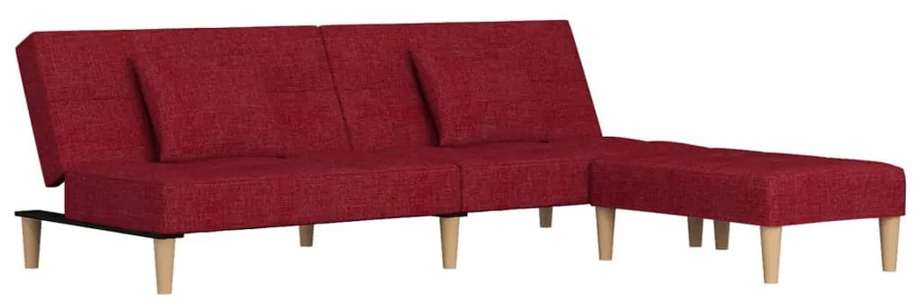 Canapea extensibila, 2 locuri 2 perne taburet rosu vin textil Bordo, Cu suport de picioare