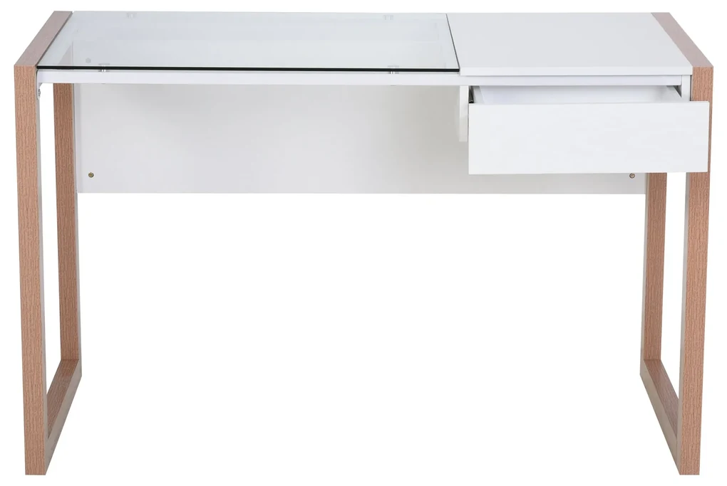 HOMCOM Masă de Birou Elegantă din Lemn și Sticlă Temperată, Design Modern cu Sertar, pentru Acasă sau Birou, 120x60x75cm | Aosom Romania