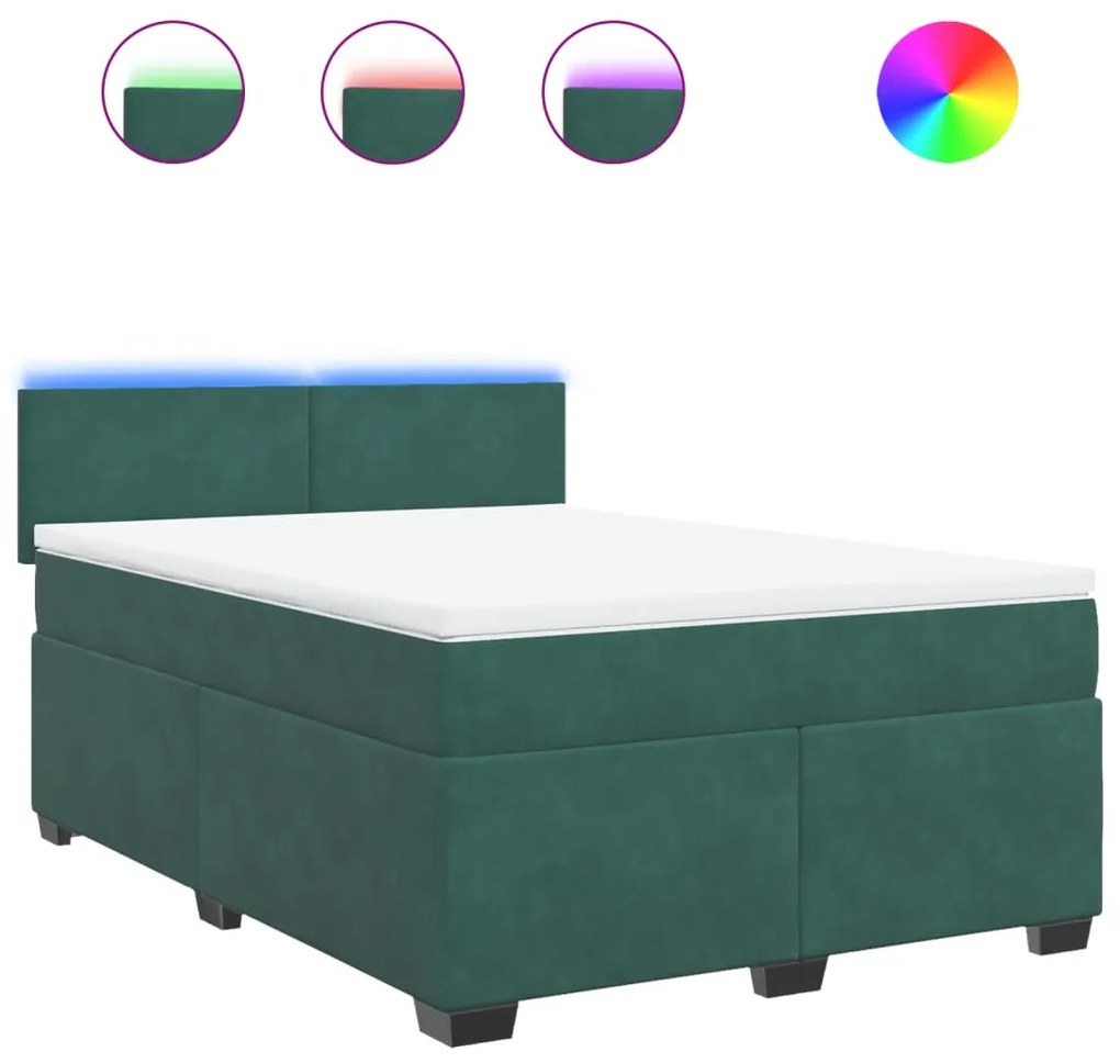 3288627 vidaXL Pat box spring cu saltea, verde închis, 140x200 cm, catifea