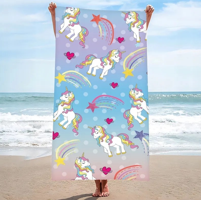 Prosop plaja UNICORN PONNY 100x180 cm colorat, 100% microfibra