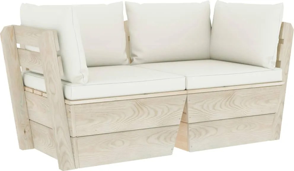 vidaXL Canapea grădină 2 locuri din paleți, cu perne, lemn de molid