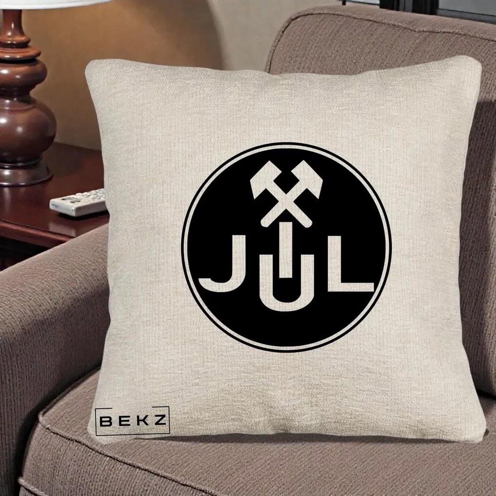 Perna Personalizata JUL Jiul Lupeni Fotbal, 40x40 cm, Bej Canapea, Husa Detasabila, Perna Inclusa, BEKZ®