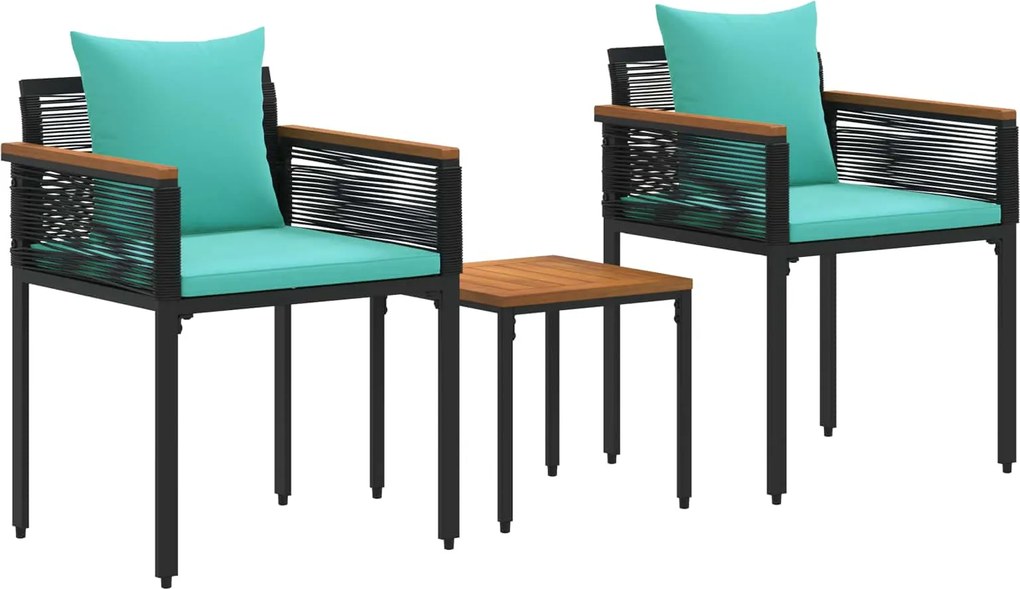 vidaXL Set de Mobilier pentru Exterior Negru și Turcoaz poliratan