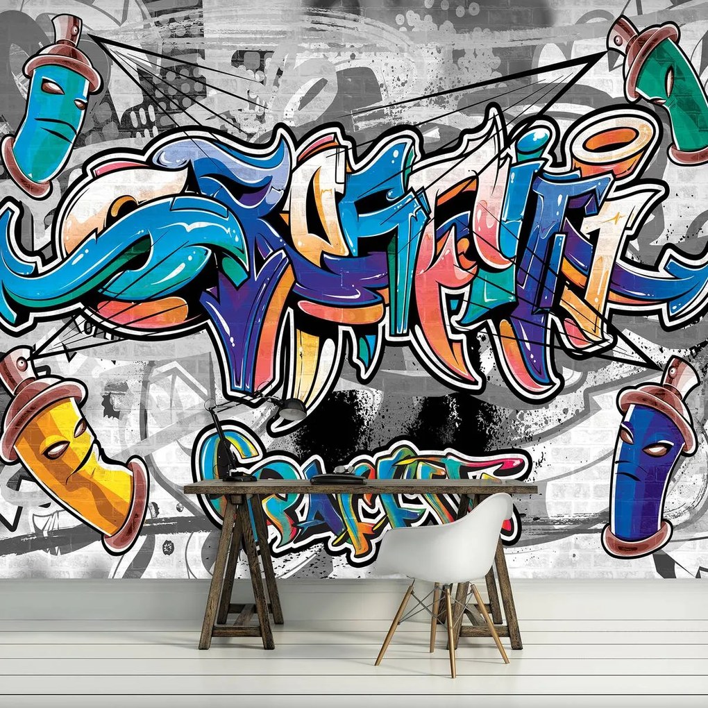 Fototapet - Gaffiti colorat pe gri (254x184 cm)