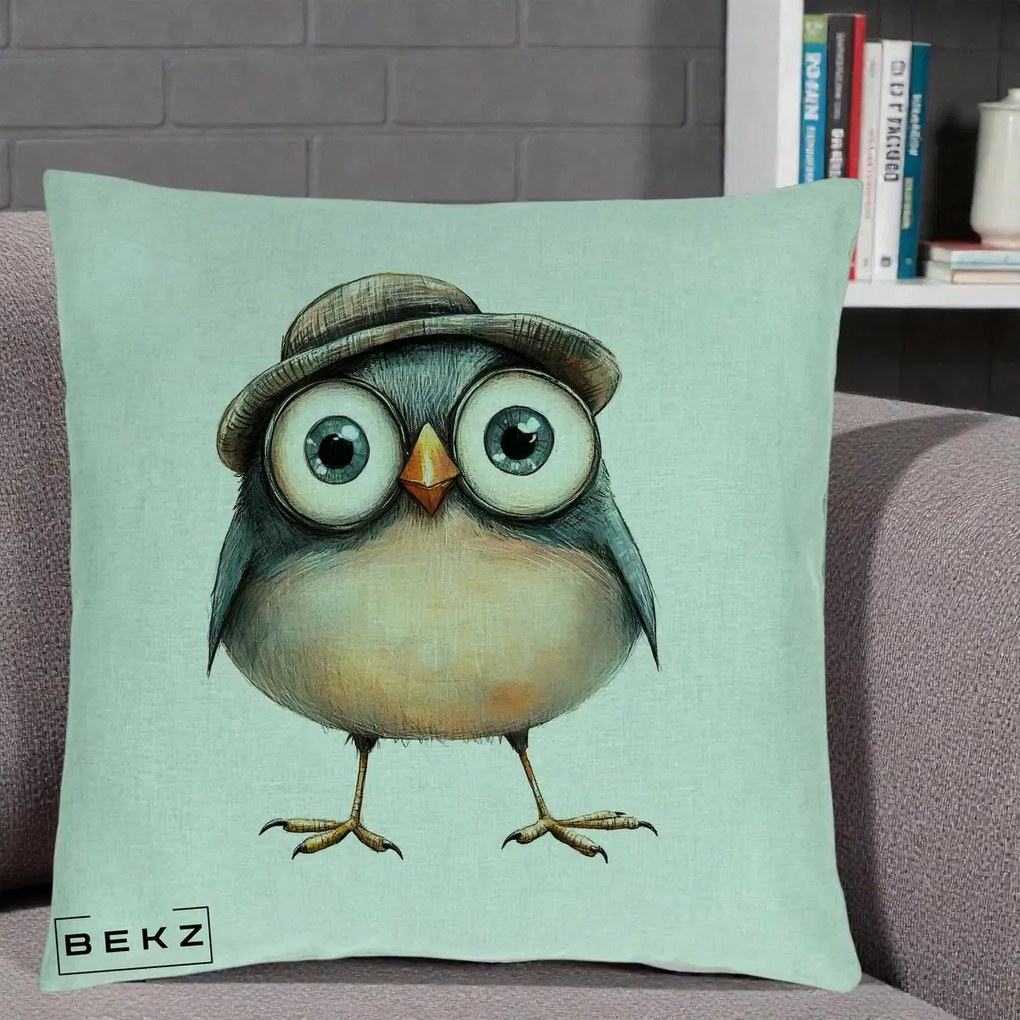 Perna Decorativa Pui cu Palarie Rotunda, 40x40 cm, Verde Menta, Husa Detasabila, Perna Inclusa, BEKZ®