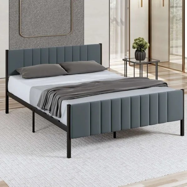 Pat metalic dublu LUNOR 140x200 cm, antracit, sarcină maximă 200 kg