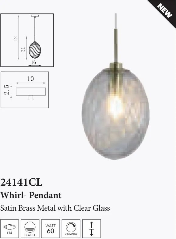 Pendul sticla transparenta Whirl