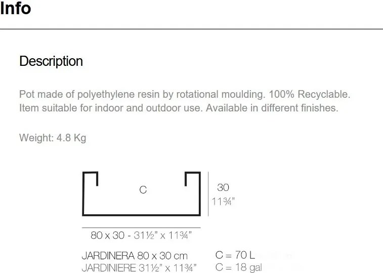 Jardiniera plante design decorativ exterior/interior JARDINIERE 80x30x30cm