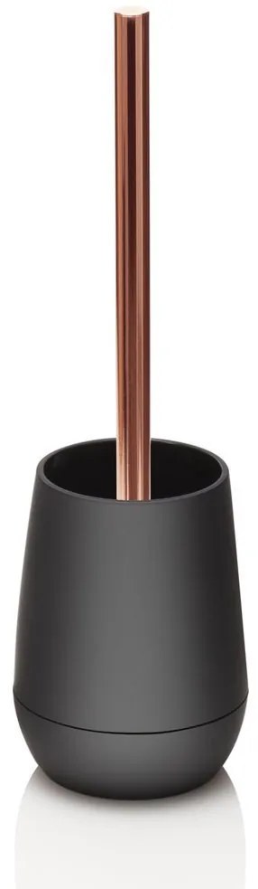 Perie de toaleta cu suport VOGUE, Abs Cauciuc Metal, Negru, 11.1x11.1x37 cm