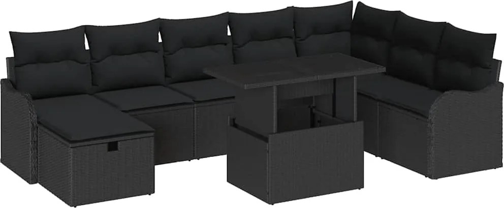 vidaXL Set de canapele pentru grădină cu pernă 9 pcs Negru Rattan poli