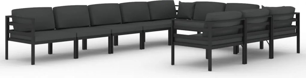 vidaXL Set mobilier de grădină cu perne, 10 piese, antracit, aluminiu