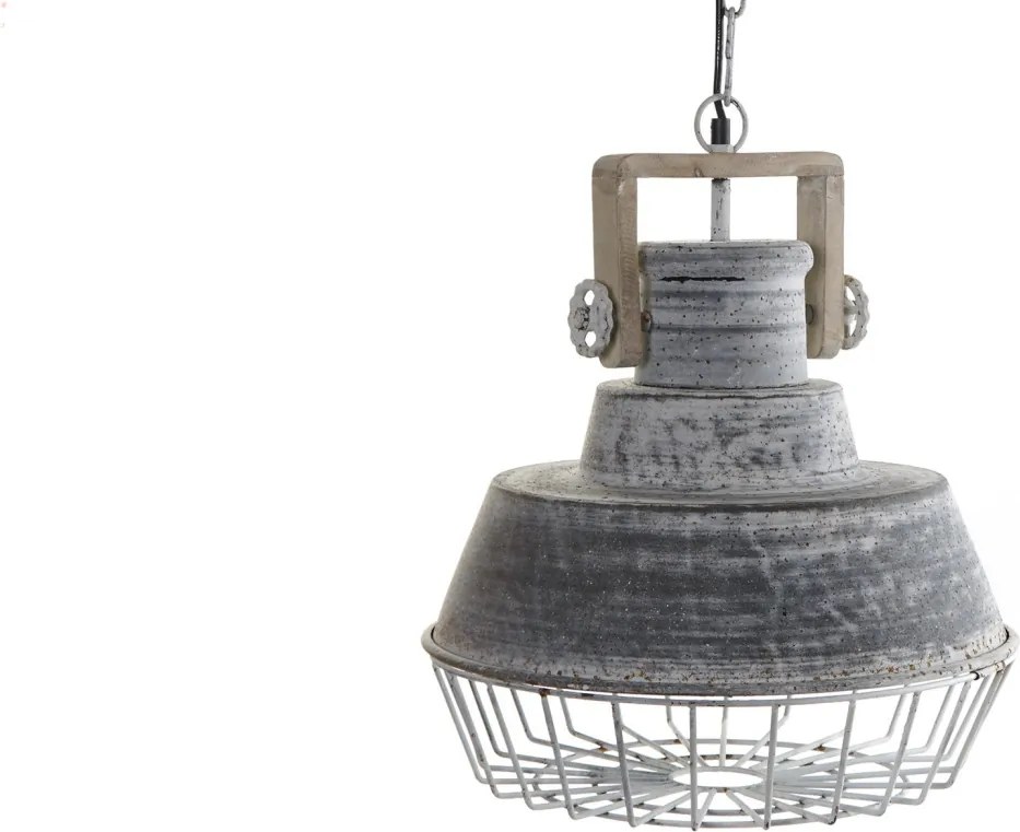 Lustră suspendată din metal și lemn, gri, finisaj patinat, 45 x 39 cm, „Barbizon”
