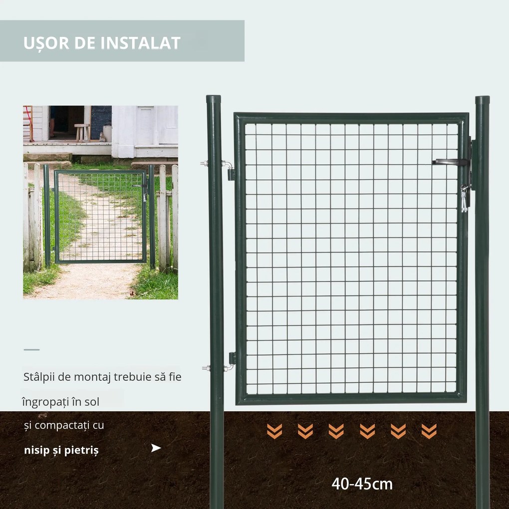 HOMCOM Poartă de Grădină Metalică Verde, cu Sistem de Încuiere și 3 Chei, 97x150cm | Aosom Romania