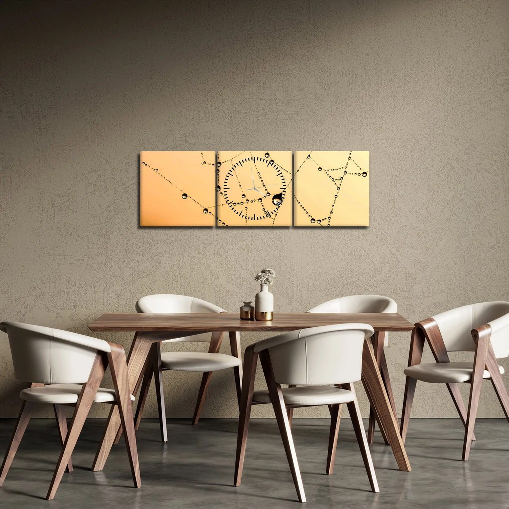 Tablou cu pânză de pâianjen cu rouă (cu ceas) (90x30 cm)