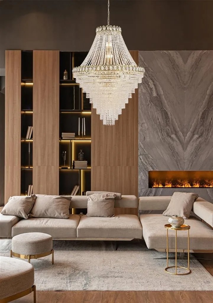 Lustra casa scarii alama satin, cristal transparent Louis Phillipe 28L