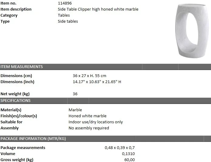 Masuta laterala design LUX Clipper high, alb 114896 HZ