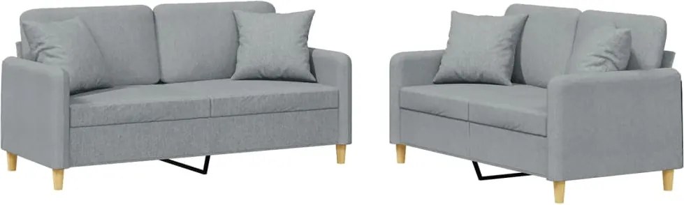 vidaXL Set de canapele cu perne, 2 piese, gri deschis, material textil