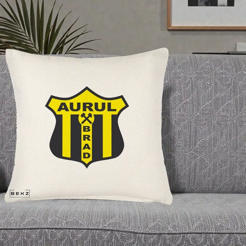 Perna Personalizata Aurul Brad Fotbal, 40x40 cm, Crem Reliefat, Husa Detasabila, Perna Inclusa, BEKZ®