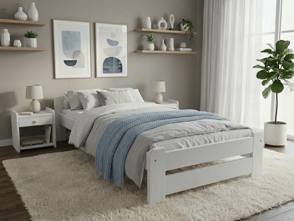 Pat de o persoana Emily 90x200 cm, alb Saltele: Cu saltele Sommera 18 cm, Somiera pat: Cu lamele curbate