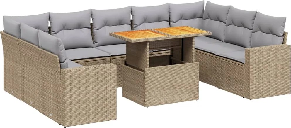 vidaXL Set canapele de grădină cu perne, 10 piese, bej, poliratan